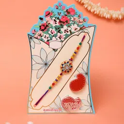 Exotic India Floral Stone Studded & Beaded Thread Rakhi with Kumkum and Akshat-image-26