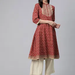 Nayam By Lakshita Ethnic Motifs Printed Mandarin Collar Cotton A-Line Kurta-image-48