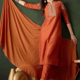 Sangria Zari Sequence Embroidered Straight Kurta & Trouser With Dupatta-6