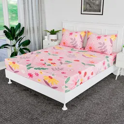 Kuber Industries Pink 144 TC Cotton King Bedsheet with 2 Pillow Covers 1 x 1mt-44