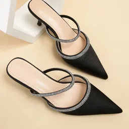 PURPLEHUNT Women Embellished Pointed Toe Slim Mules Tassels-5