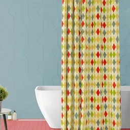 ArtzFolio Yellow & Red Geometric Printed Waterproof Shower Curtain-1