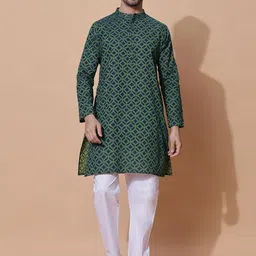MOSHI Men Thread Work Jacquard Handloom Kurta-image-95