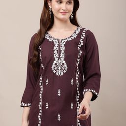 TULIP 21 Floral Embroidered Chikankari Notch Neck Kurti-image-19