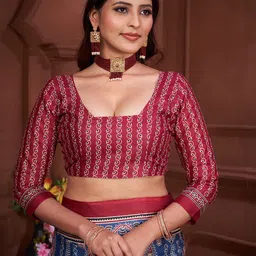 KALINI Ajrak Block Block Print Saree With Contrast Blouse Piece image 3