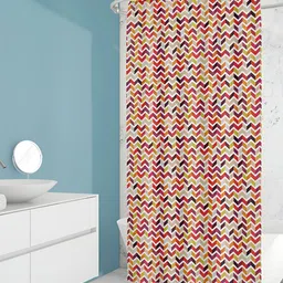 ArtzFolio Cream & Red Chevron Print Waterproof Shower Curtain-image-66