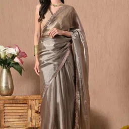 Leelavati Beads and Stones Organza Saree-picture-8