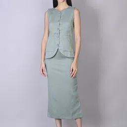 FNOCKS Linen V-Neck Waistcoat With Skirt Co-Ords-picture-4