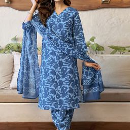 TRY LUCK FASHION Floral Printed V-Neck Straight Kurta With Trousers & Dupatta-picture-26