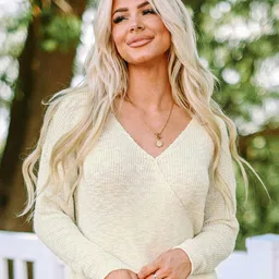 Errabelly Women V-Neck Open Knit Pullover-image-56