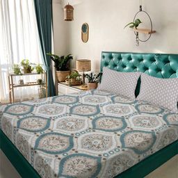 Aura Grey & Teal Floral Printed 300 TC Double King Bedsheet Set 2.50 m x 2.25 m-picture-40