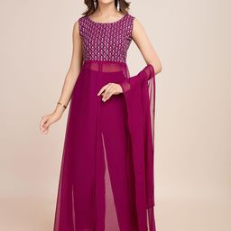 AKSHARAM Women Floral Embroidered Regular Sequinned Kurta with Trousers & With Dupatta-1