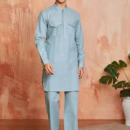 VASTRAMAY Mandarin Collar Pathani Kurta With Trousers-48