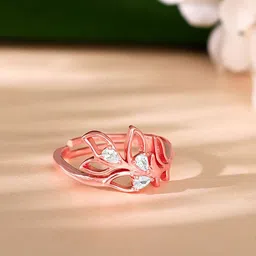 GIVA 925 Sterling Silver Rose Gold-Plated Cubic Zirconia Stone-Studded Finger Ring-17