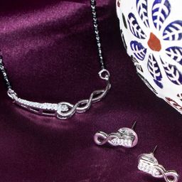 Manikya Rhodium-Plated Artificial Beads Mangalsutra-14