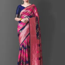 Visit Wear Women Woven Design Zari Pure Silk Banarasi Saree With Blouse Piece-image-42