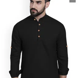 univibe Selection Of 2 Band Collar Rolled Up Sleeves Slim Fit Short Pure Cotton Kurtas-image-97
