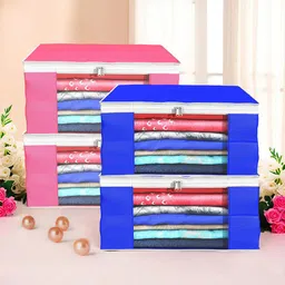 Kuber Industries Blue & Pink 4 Pieces Foldable Drawer Organisers-21