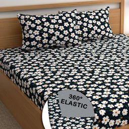 CG HOMES Blue & White Floral 210 TC King Bedsheet with 2 Pillow Covers-image-24