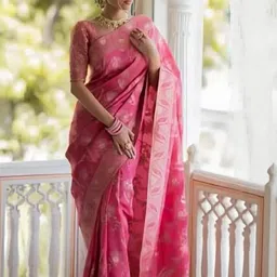 GHAN SALS Women Pink Ethnic Motifs Zari Silk Blend Kanjeevaram Saree-picture-25