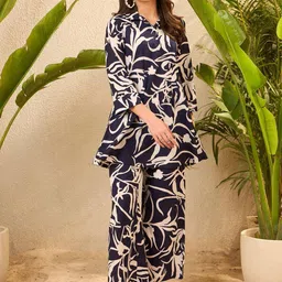 IMANA Printed Pure Cotton Collar Neck Top With Trousers Co-Ords-image-52