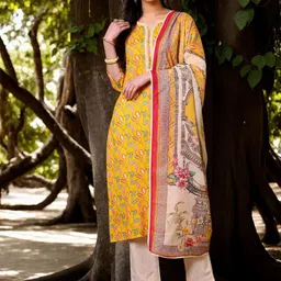 Anouk Floral Printed Notch Neck Pure Cotton Straight Kurta With Trousers & Dupatta-picture-16
