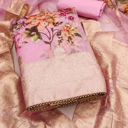 SAINOOR Floral Printed Woven Design Sequinned Organza Silk Unstitched Dress Material-image-63