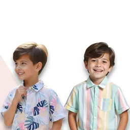 KIDGARB Multi Polycotton Cutaway Collar Printed Shirts-image-44
