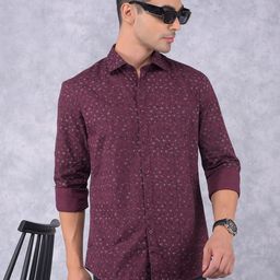 Crimsoune Club Men Smart Cutaway Collar Abstract Printed Cotton Slim Fit Casual Shirt-image-73