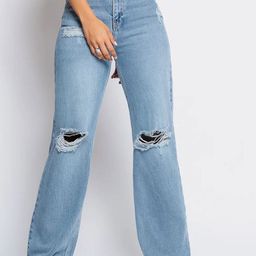 POMPOUS Women Wide Leg High-Rise Slash Knee Light Fade Stretchable Jeans-image-48