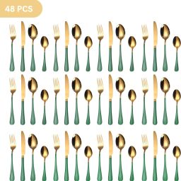 Golden Cutlery Set with Castleton Green Handle|for Dinner, Fruit, Café, Desserts Stainless Steel Cutlery Set-image-20