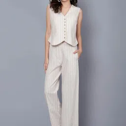 BEACH & HILL Striped V Pure Cotton Waistcoat With Trousers Co-Ords-image-25