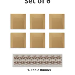 MARKET99 Gold Toned & Beige 7 Pieces Textured Table Linen Set-3