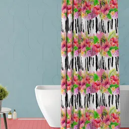 ArtzFolio Pink & White Floral Printed Waterproof Shower Curtain-image-24