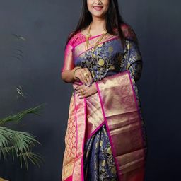 VILLAGIUS Floral Woven Design Zari Banarasi Saree-image-55