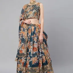 FABPIXEL Embroidered Sequinned Shibori Semi-Stitched Lehenga & Unstitched Blouse With Dupatta-21