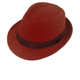 Infispace Men Red Self Design Fedora Hat image 3