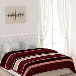 Monte Carlo Maroon & Pink Striped 800 Gsm Mild Winter Double Bed Blanket-4