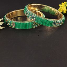 ZULKA Set of 2 Zircon Diamond & Crystal Studded Metal Kada Bangles-9