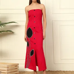 DEEBACO Women Off-Shoulder Embroidered Bodycon Midi Dress-image-46