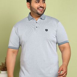 METRONAUT PLUS Men Plus Size Self Design Polo Collar Cotton T-shirt-3