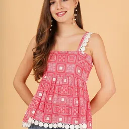 COTLAND FASHION Women Rajwadi Breeze Printed Cotton Tiered Crop Top-image-45