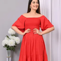 IQRAAR Flared Sleeve Fit & Flare Dress-image-86