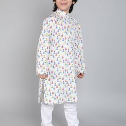 Little Clothings Boys Printed Regular Pure Cotton Kurta with Churidar image 2