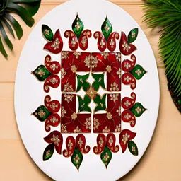 Kala Samarpan Red & Green Decorative Rangoli Sticker With Centerpiece image 4
