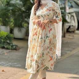 KALINI Floral Printed Kurta with Trousers & Dupatta-image-78