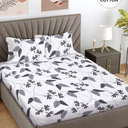 FABINALIV Grey & Black Floral Printed 400 TC Cotton King Bedsheet Set 2.50 m x 2.25 m-88