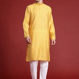 MANQ Men Geometric Thread Work Kurta image 1