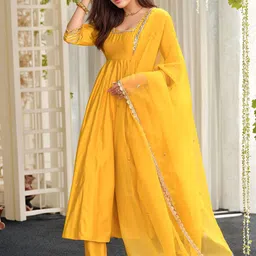 GoSriKi Empire Round Neck Anarkali Kurta with Trousers & Dupatta-picture-15