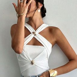 Outzidr Women Halter Neck Bodysuit-image-27